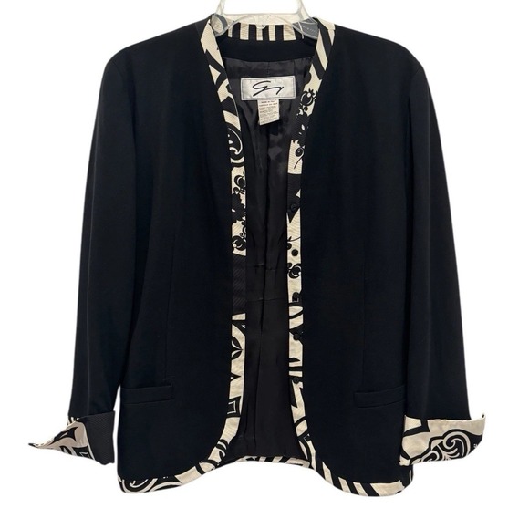 Genny Jackets & Blazers - Vtg Genny Wool Blazer Jacket Womens 8 Black Open Front Designer Lined Made Italy